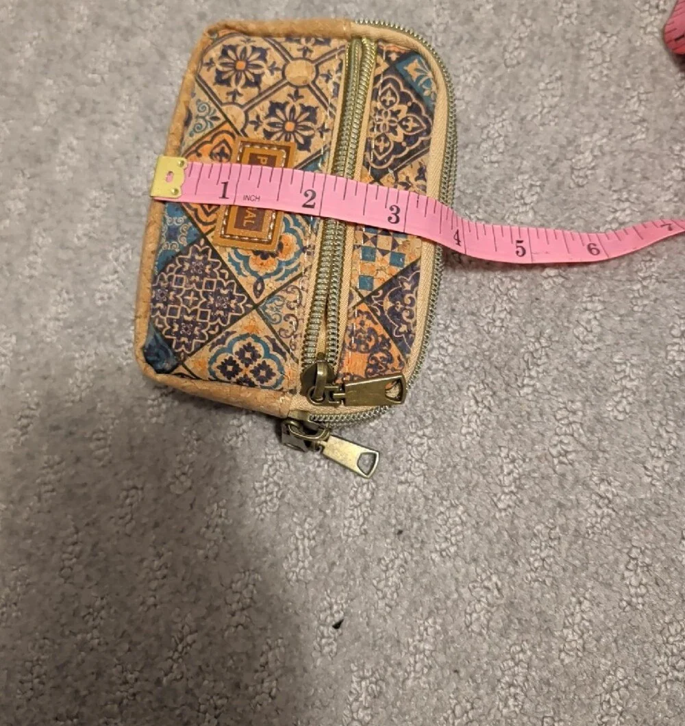 Cork Tile-Print Coin Pouch - Blue & Tan